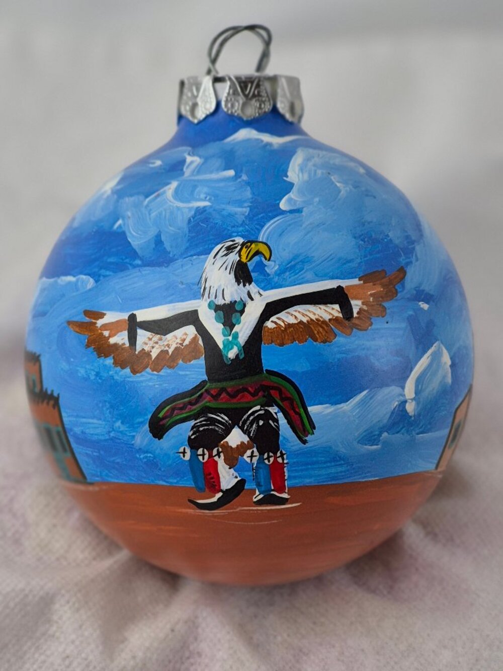 Vtg Laguna Pueblo New Mexico Hand Painted Ornament Eagle Dancer Signed A. Pino